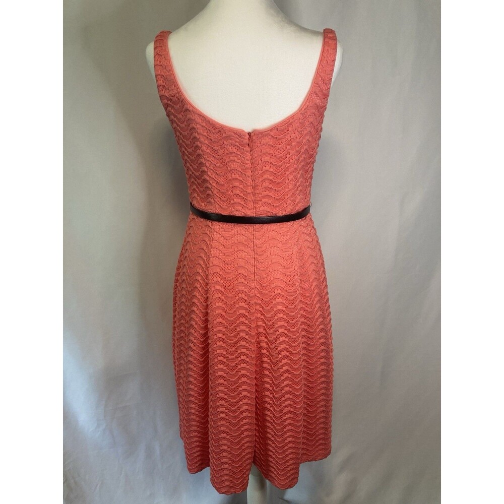 Lace Eyelet Tank Fit & Flare Dress Sz 4 Coral Belted Luxe by Carmen Marc Valvo - Picture 4 of 11